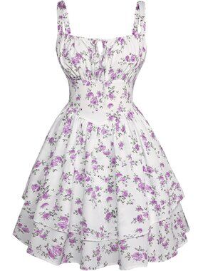 Floral Mini Corset Dress Women Teens Sundress with Pockets